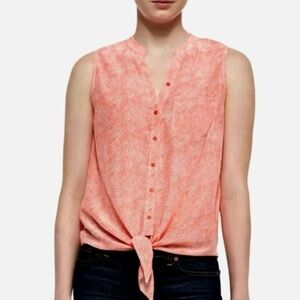 Joie Edalette Silk Tie Front Sleeveless Button Up Tank Orange Size S
